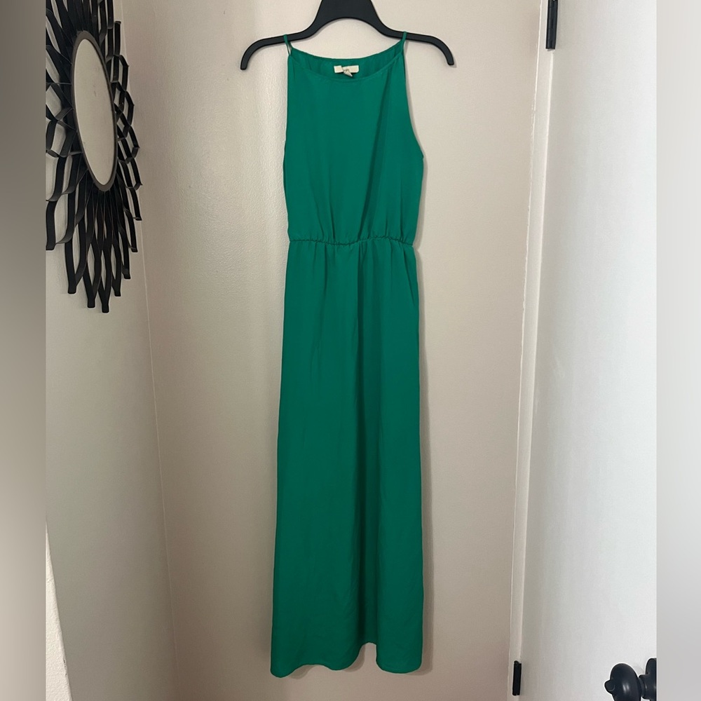 Lark & Ro | Emerald Green Maxi Dress, Elastic Stretch Waist - Picture 3 of 9